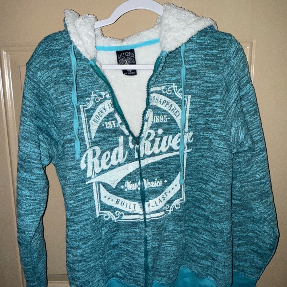 Teal Zip-Up Hoodie with White Accents